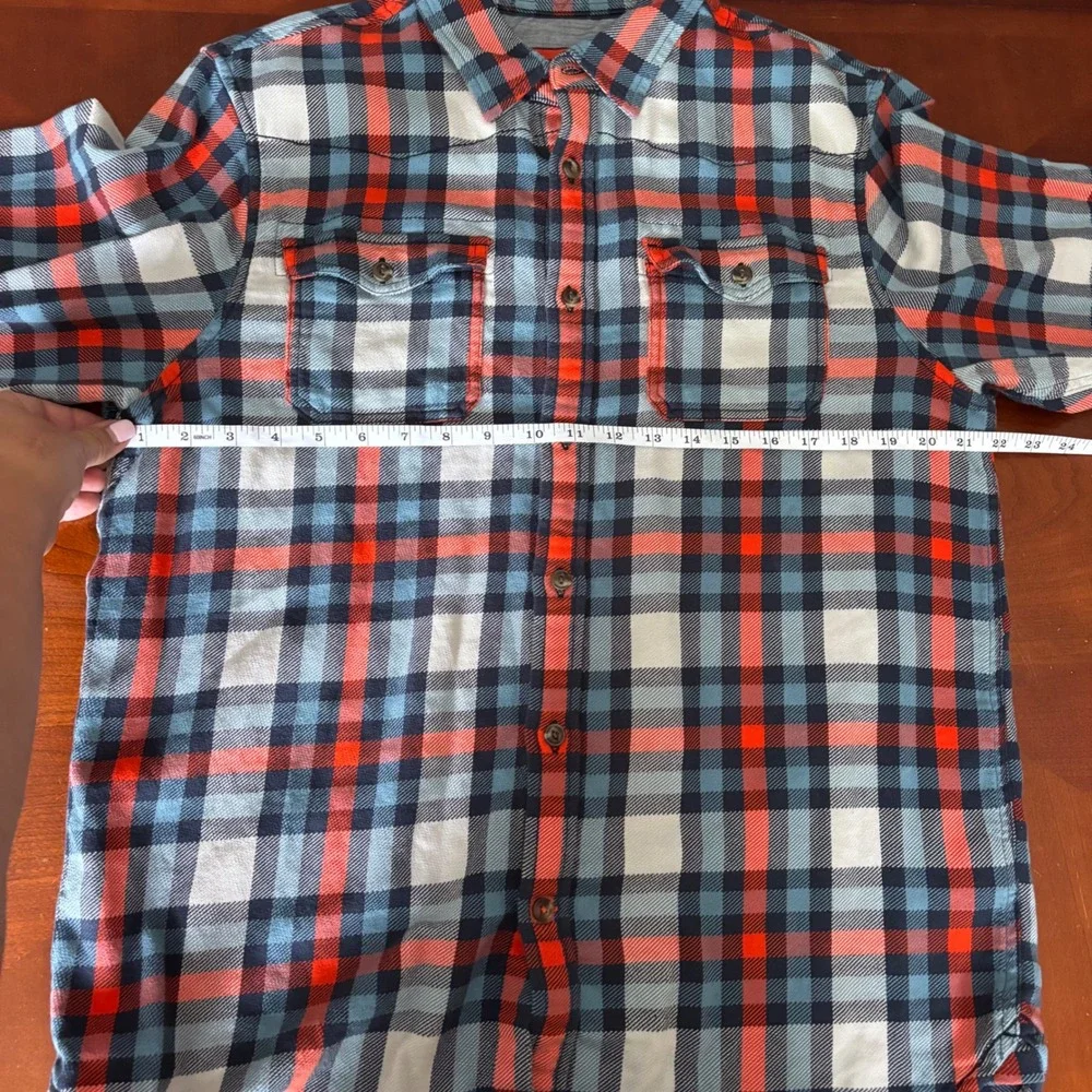 The North Face | Mens Large Plaid Flannel Button Down Shirt | Orange Blue